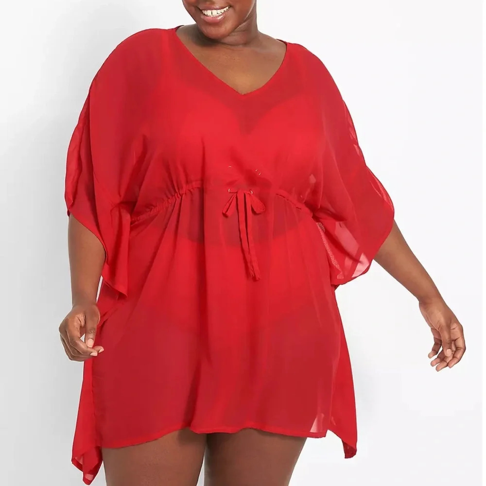 🚩Final Sale
Cacique Swim | Chiffon Dolman Cover-up in Goji Berry, 26/28